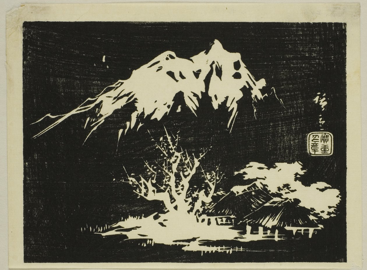 Pejzaż górski, fragment bez tytułu odbitki harimaze autorstwa Utagawa Hiroshige