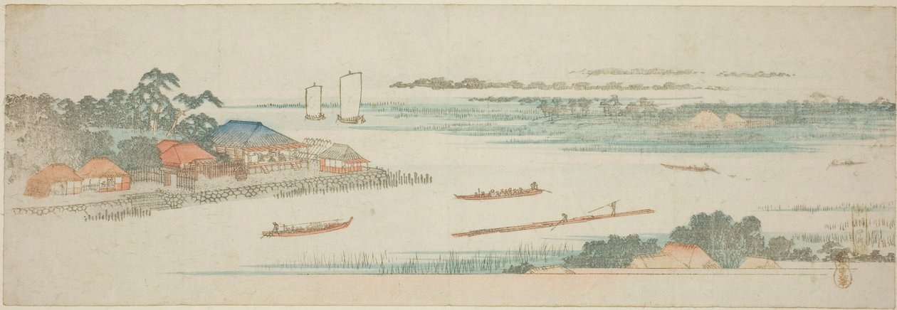 Usta rzeki Naka (Nakagawa guchi no zu), z serii bez tytułu słynnych widoków przedmieść Edo autorstwa Utagawa Hiroshige