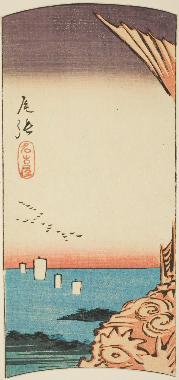 Nagoya w prowincji Owari, fragment arkusza nr. 4 z cyklu "Wycinanki z prowincji" autorstwa Utagawa Hiroshige