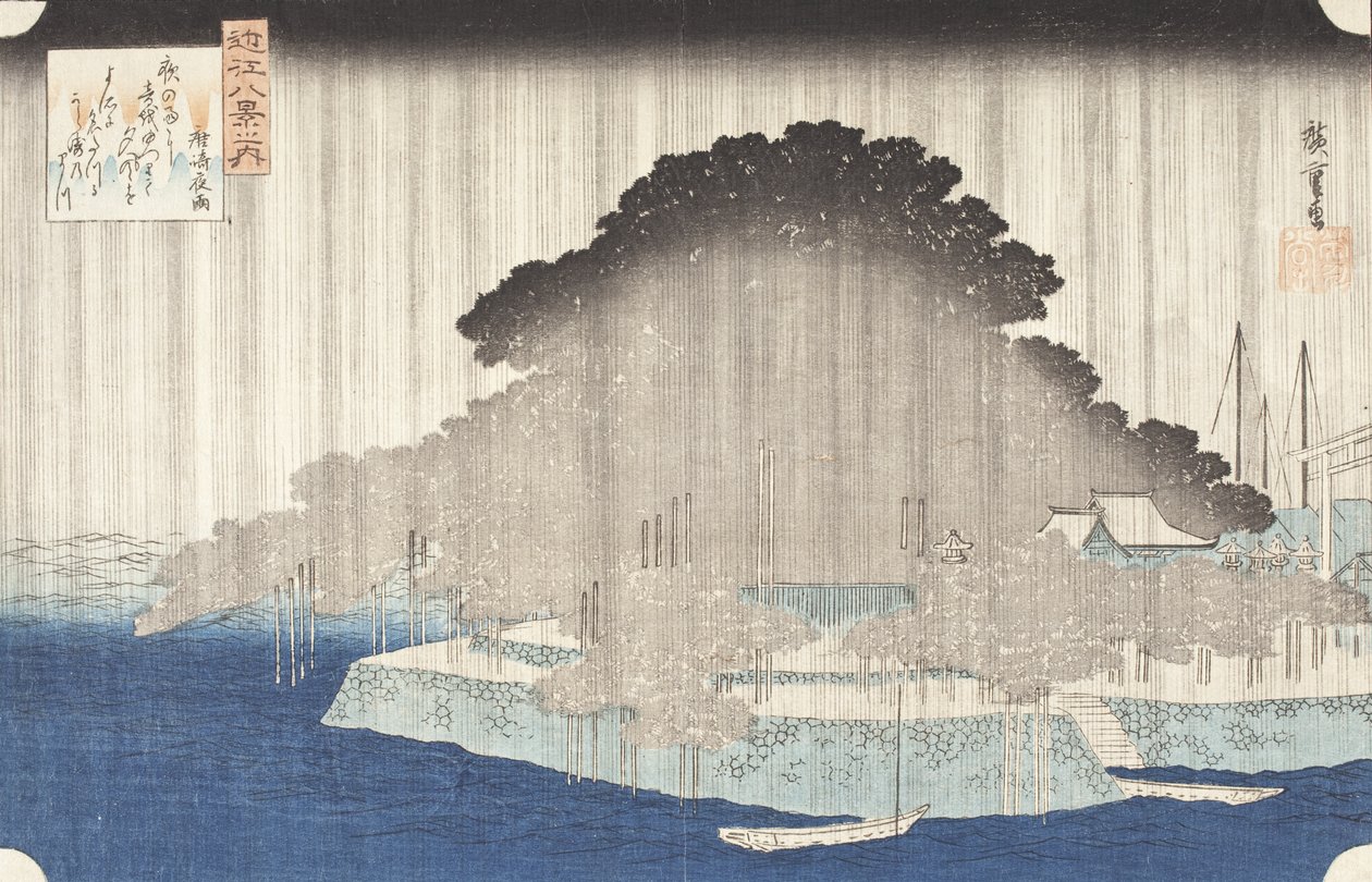 Nocny deszcz w Karasaki autorstwa Utagawa Hiroshige