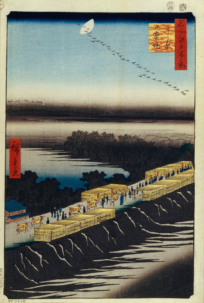Nihon Embankment i Yoshiwara Sto słynnych widoków Edo, 1856-1858 autorstwa Utagawa Hiroshige