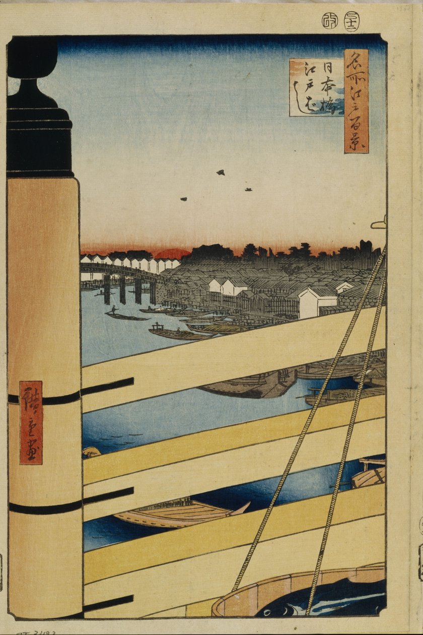 Nihonbashi i Edobashi mosty sto słynnych widoków Edo, 1856-1858 autorstwa Utagawa Hiroshige