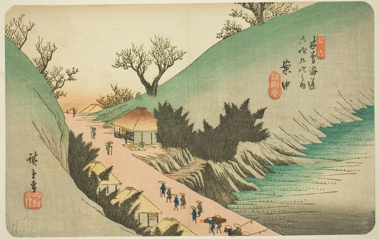 z. 16: Aka, z serii "Shi x ty-nene St a on s kisokaido" autorstwa Utagawa Hiroshige