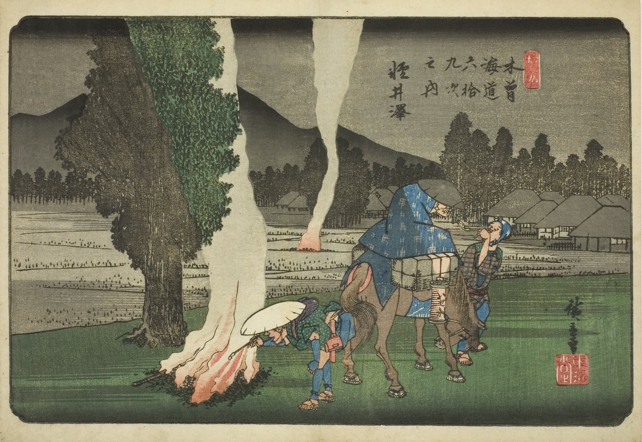 z. 19: Karuizawa, z „Shi x t y ne sta on s te kisokaid (kisokaido rokujukyu tsugi no uchi)” Teseriego autorstwa Utagawa Hiroshige
