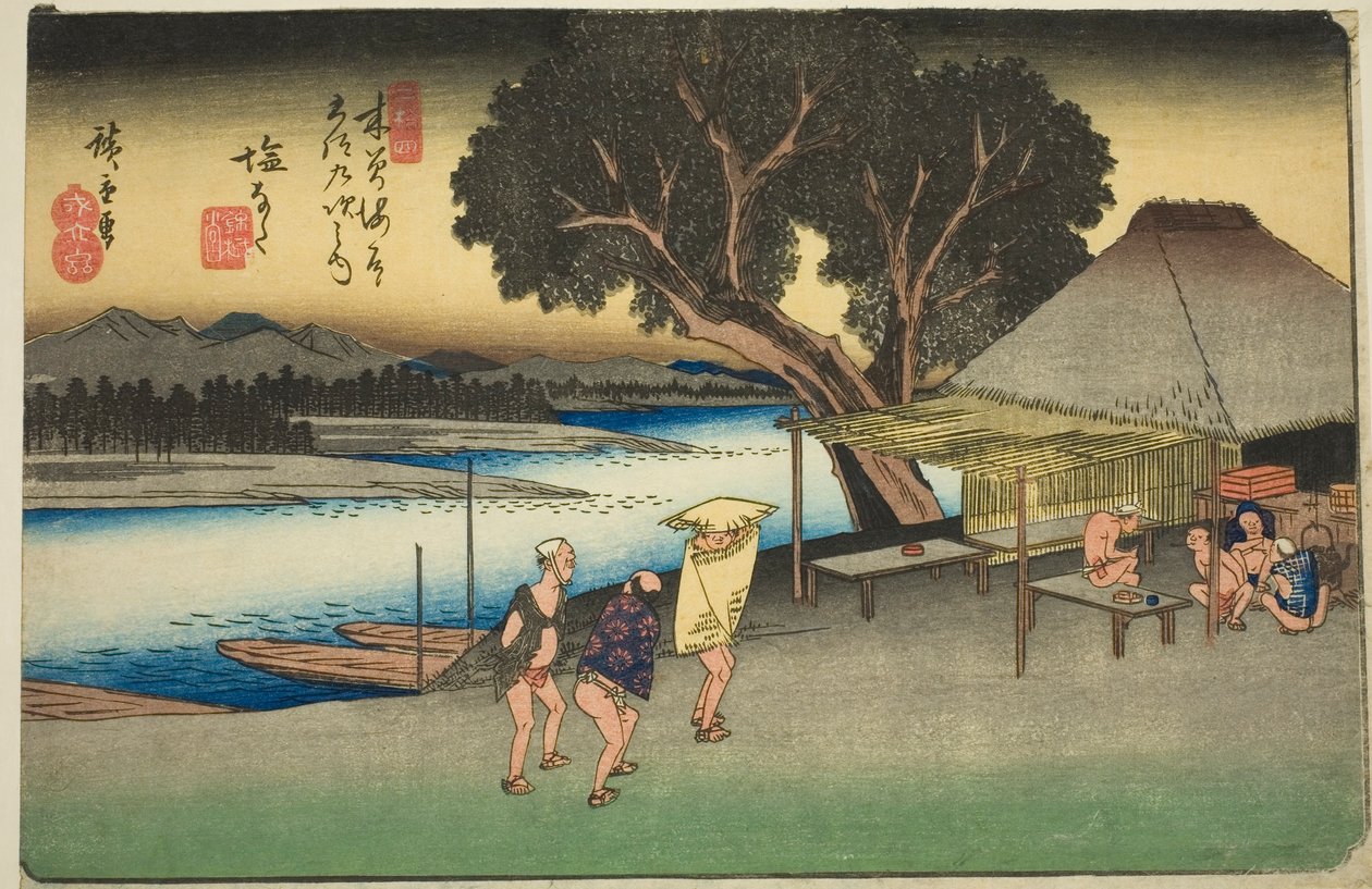 z. 24: Shionata, z te serie s "shi x ty ne sta on s of te kisokaid (kisokaido roku jukyu tsugi no uchi)" autorstwa Utagawa Hiroshige