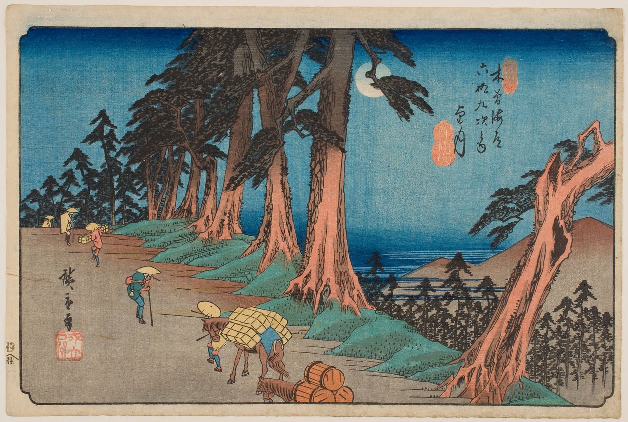 Nr 26, Mochizuki, z serii „Sześćdziesiąt dziewięć stacji Kisokaidō” autorstwa Utagawa Hiroshige