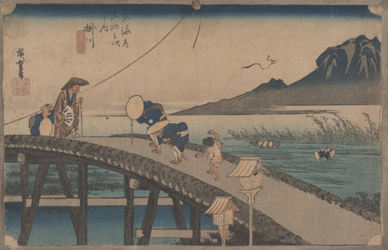 Nr 27 „Kakegawa: Widok Akiby” z 53 stacji Tokaido, ok. 1833 autorstwa Utagawa Hiroshige