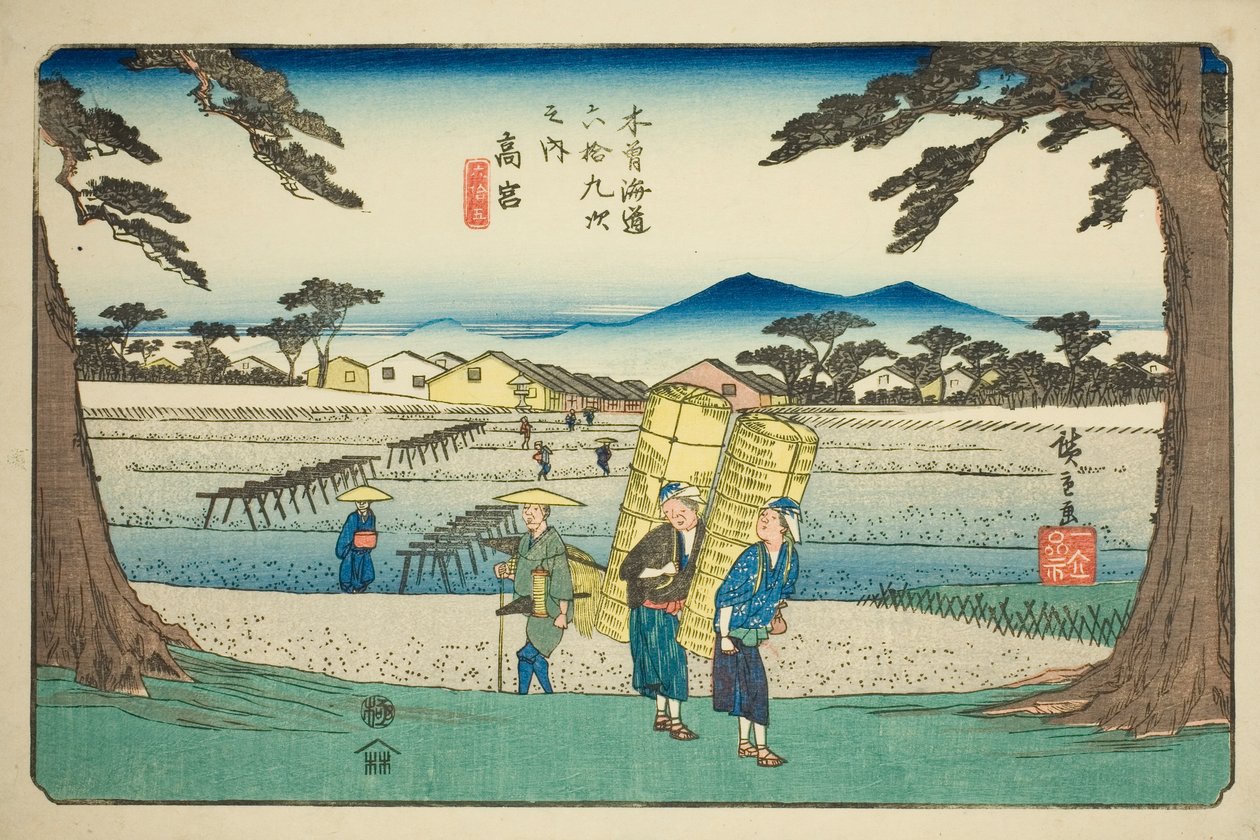 z. 65: Takamiya, z serii "Sixty-sines of the kisokaido" autorstwa Utagawa Hiroshige