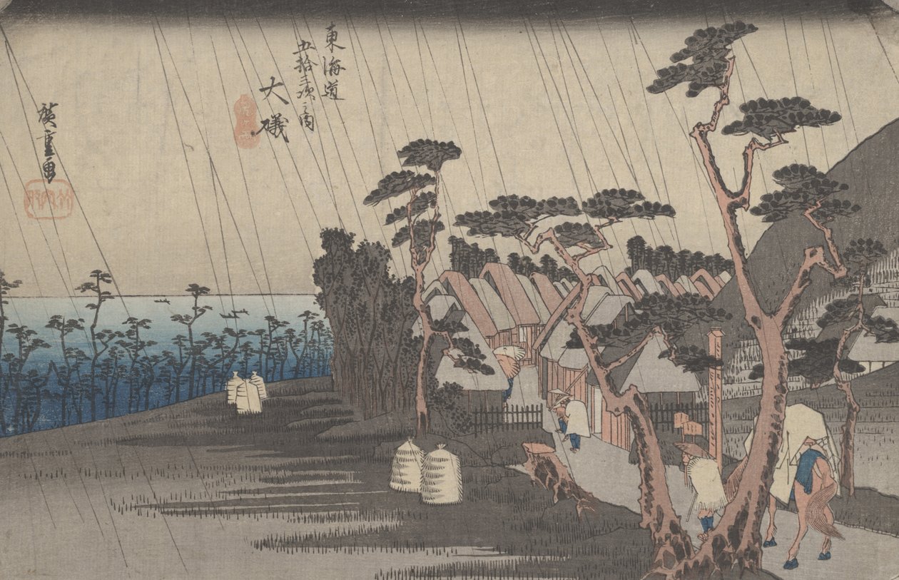 Nr 9 „Oiso: Deszcz Tory” z 53 stacji Tokaido, ok. 1833 autorstwa Utagawa Hiroshige