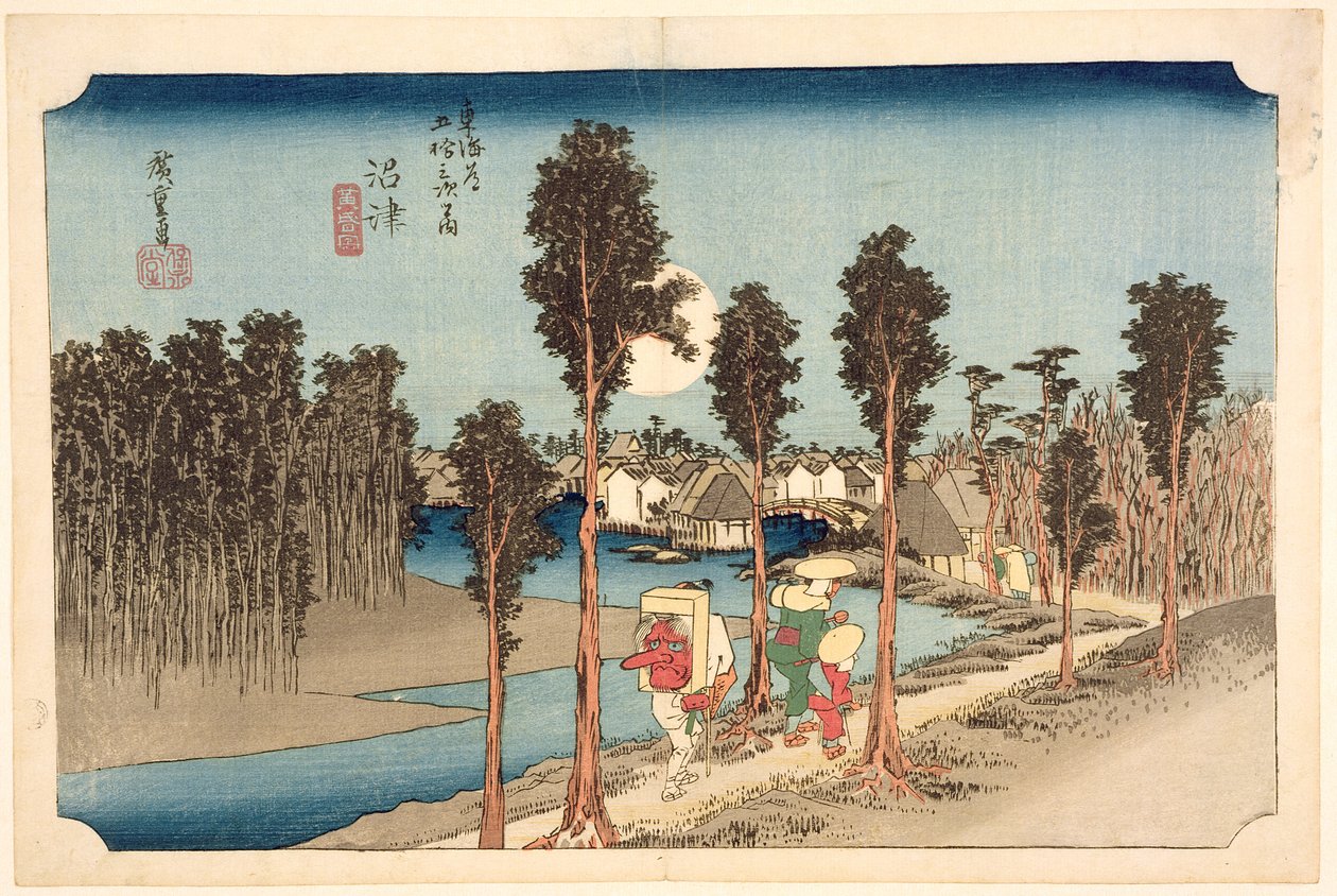 Numazu - Zmierzch, z cyklu "53 stacje na Drodze Wschodniego Wybrzeża", 1833 (drzeworyt) autorstwa Utagawa Hiroshige