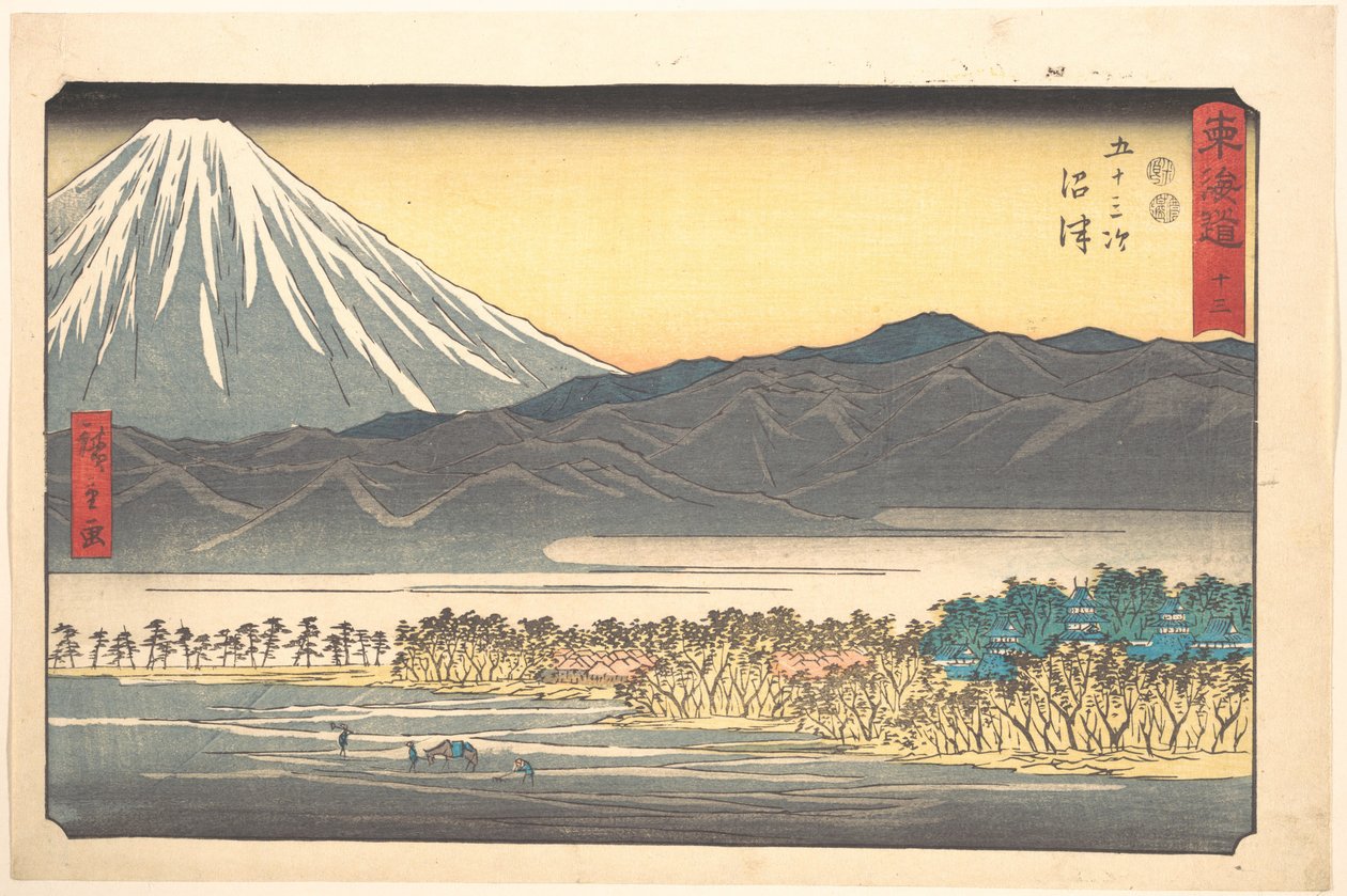 Numazu, numer 13 z serii „Pięćdziesiąt trzy stacje Tōkaidō (Tōkaidō gojūsan tsugi)” autorstwa Utagawa Hiroshige
