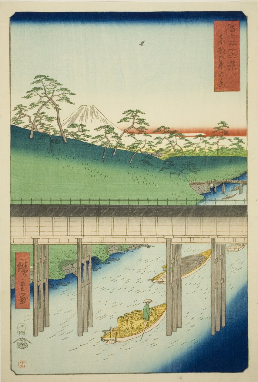 Ochanomizu we wschodniej stolicy (Toto Ochanomizu), z cyklu „Trzydzieści sześć widoków na górę Fuji (Fuji sanjurokkei)” autorstwa Utagawa Hiroshige