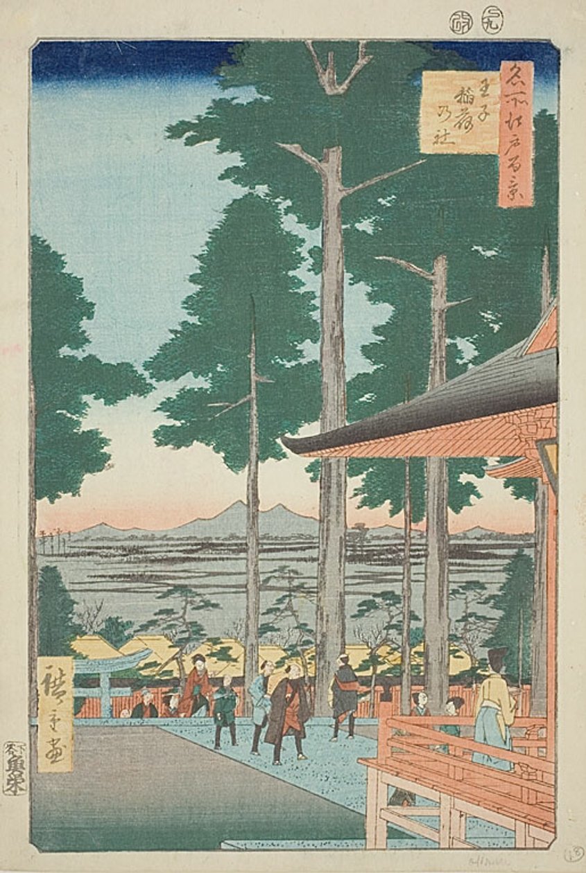 Sanktuarium Oji Inari (Oji Inari no yashiro), nr 18 z serii "Sto słynnych widoków Edo (Meisho Edo hyakkei)". autorstwa Utagawa Hiroshige