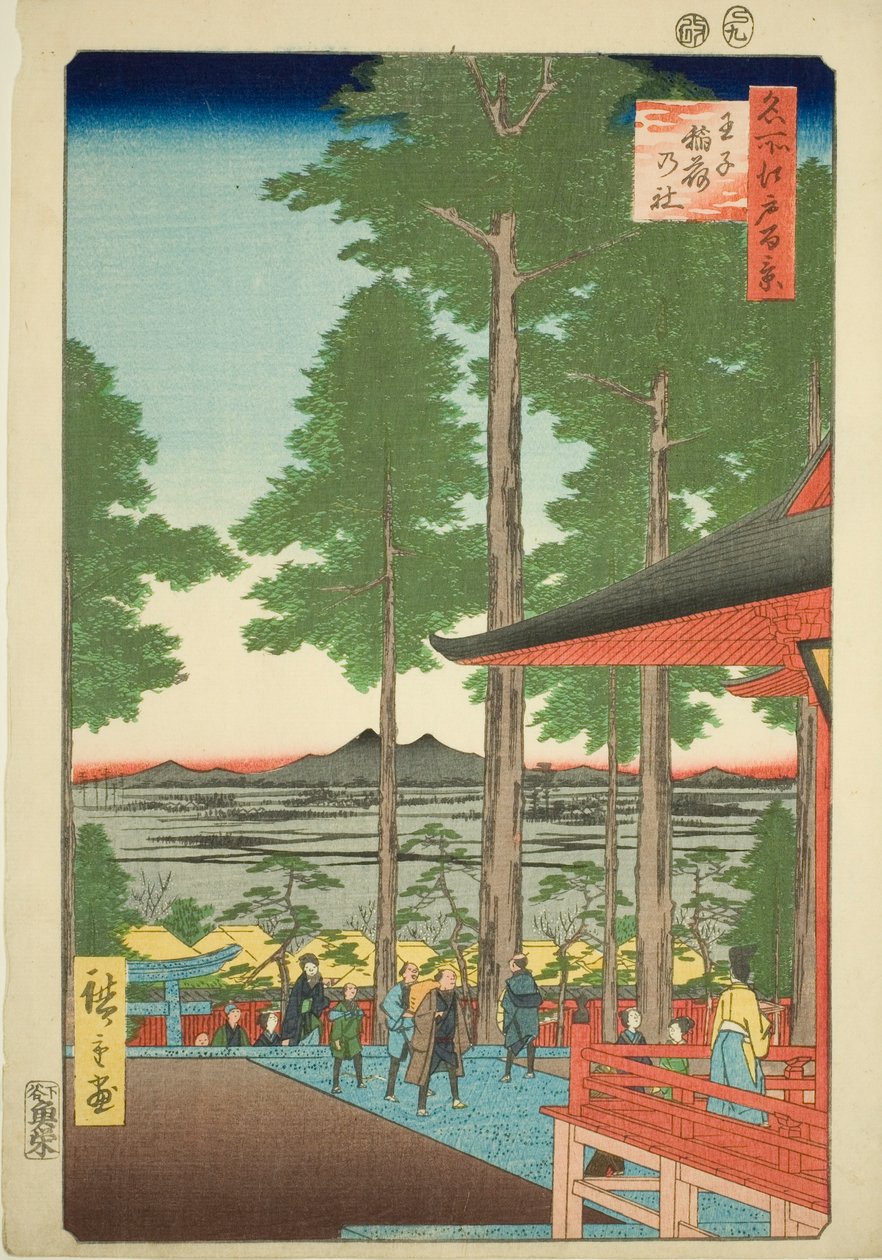 Świątynia Wuja Inari (Wujek Inari no Yashiro), z serii Te „Grzbiet na grzbiety i sieci Widoki Edo (Sto słynnych widoków Edo)” autorstwa Utagawa Hiroshige