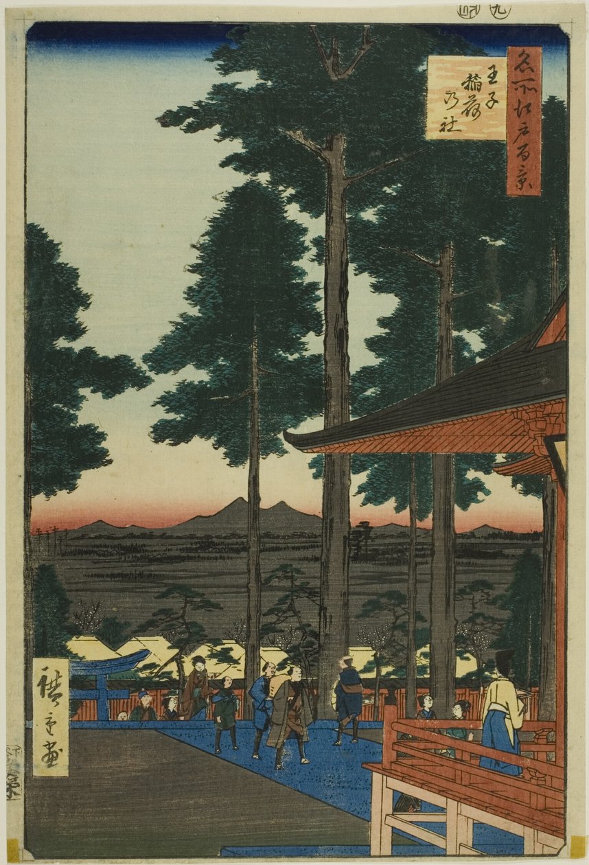 Sanktuarium Oji Inari (Oji Inari no yashiro), z serii "Sto słynnych widoków Edo (Meisho Edo hyakkei)". autorstwa Utagawa Hiroshige