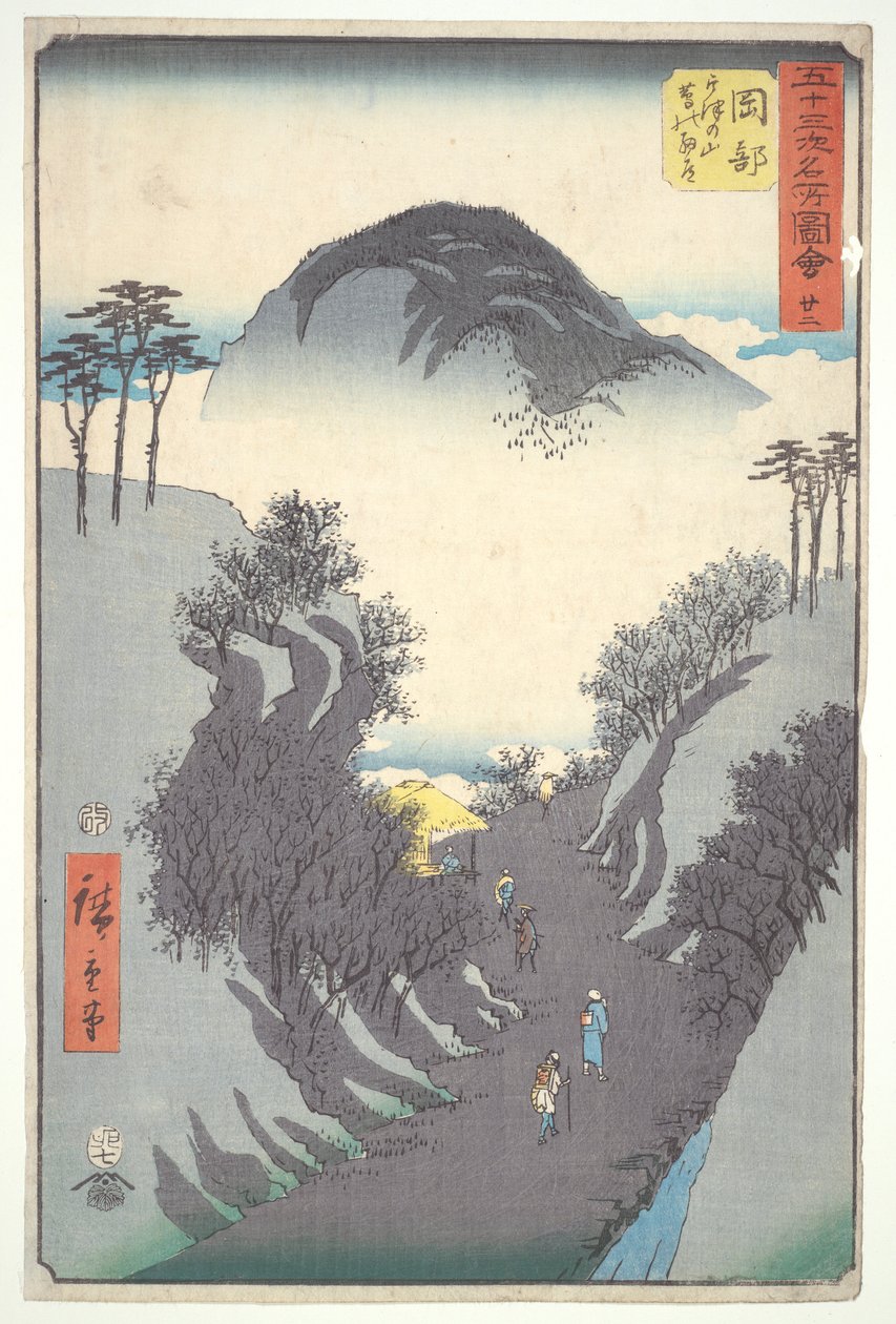 Okabe, przełęcz, z serii Pięćdziesiąt trzy stacje Tokaido autorstwa Utagawa Hiroshige