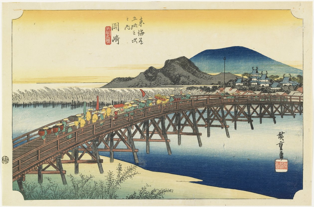 Most Okazaki--Yahagi, ok. 1833 r. autorstwa Utagawa Hiroshige