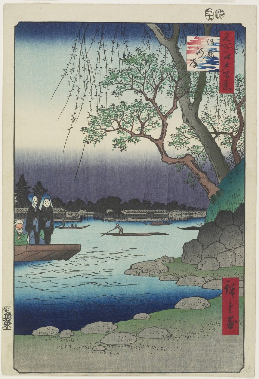 Brzeg rzeki Onmaya, grudzień 1857 autorstwa Utagawa Hiroshige