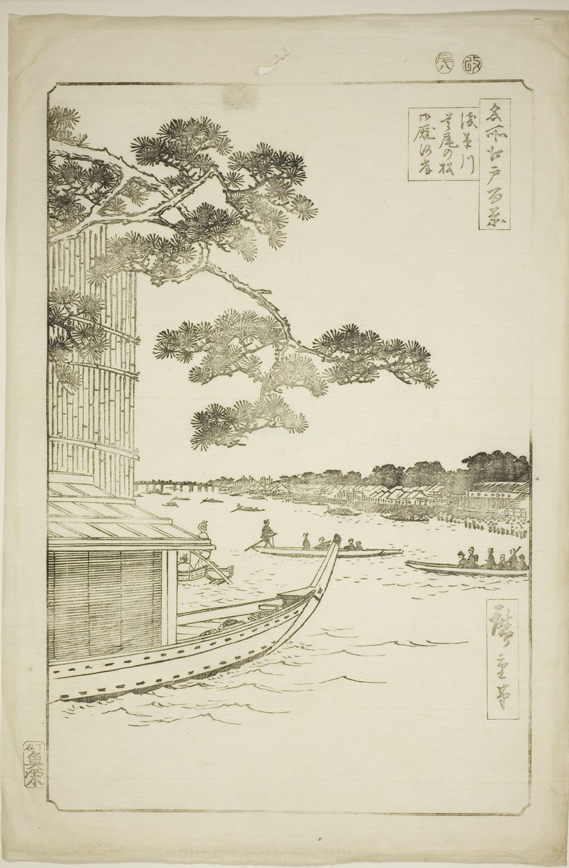 Pine f Sutto s Plan d Mtable, Asakusa River (sosnowe konie obronne rzeki Asakusa i głód), sto widoków Edo)” autorstwa Utagawa Hiroshige