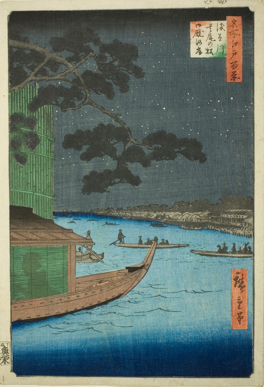 Pine f Sutto s Plan d Mtable, Asakusa River (Asakusa River Defensive Pine Horse i głód), 100 widoków) autorstwa Utagawa Hiroshige