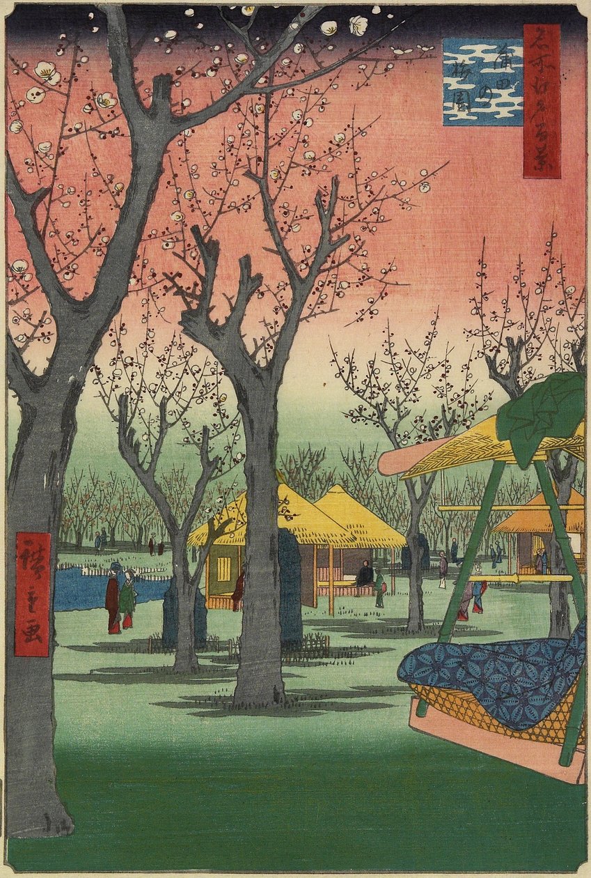 Ogród śliwkowy w Kamata, luty 1857 r. autorstwa Utagawa Hiroshige