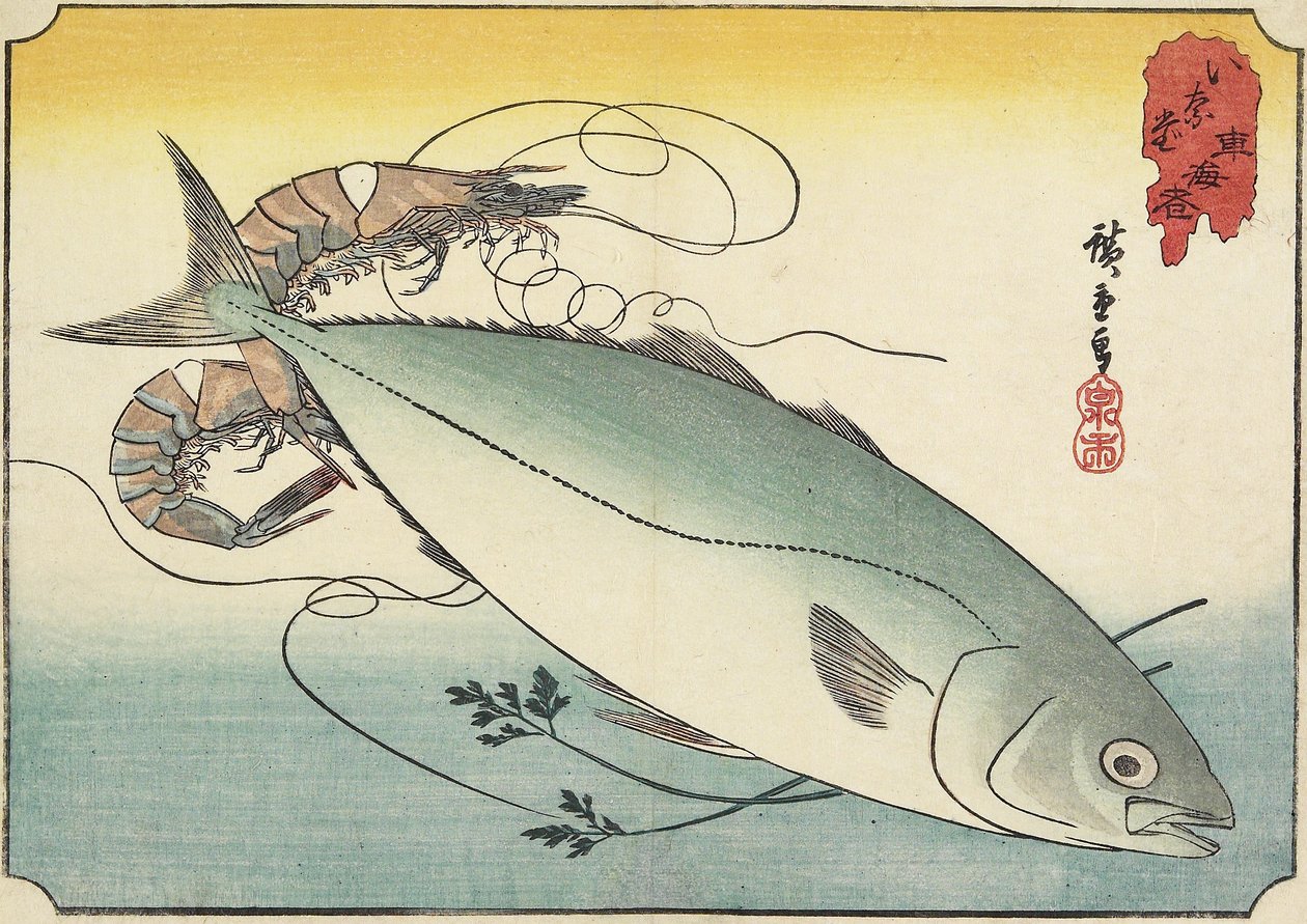 Krewetka i Żółty Ogon, początek XIX wieku autorstwa Utagawa Hiroshige