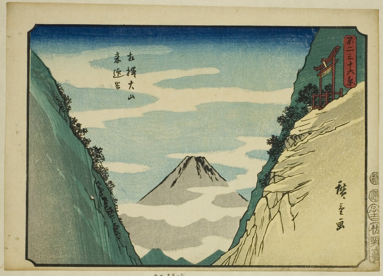 Dolina Raigo w Oyama w prowincji Sagami (Sagami Oyama Raigodani), z serii „Trzydzieści sześć widoków na górę Fuji (Fuji sanjurokkei)” autorstwa Utagawa Hiroshige