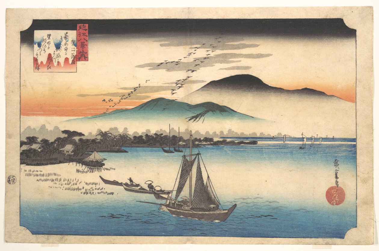 Powracające gęsi w Katadzie autorstwa Utagawa Hiroshige
