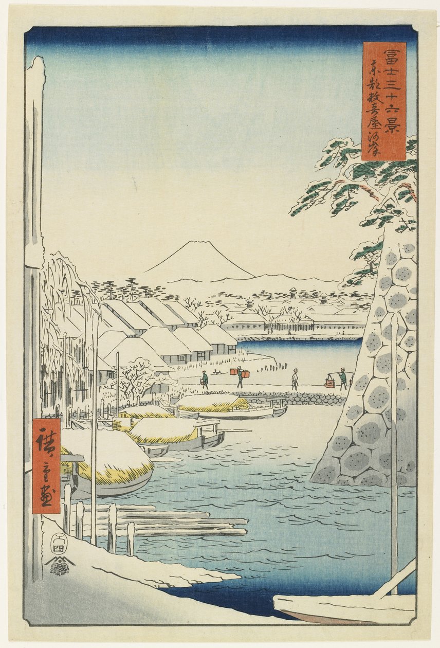 Brzeg rzeki Sukiya we wschodniej stolicy, kwiecień 1858 autorstwa Utagawa Hiroshige