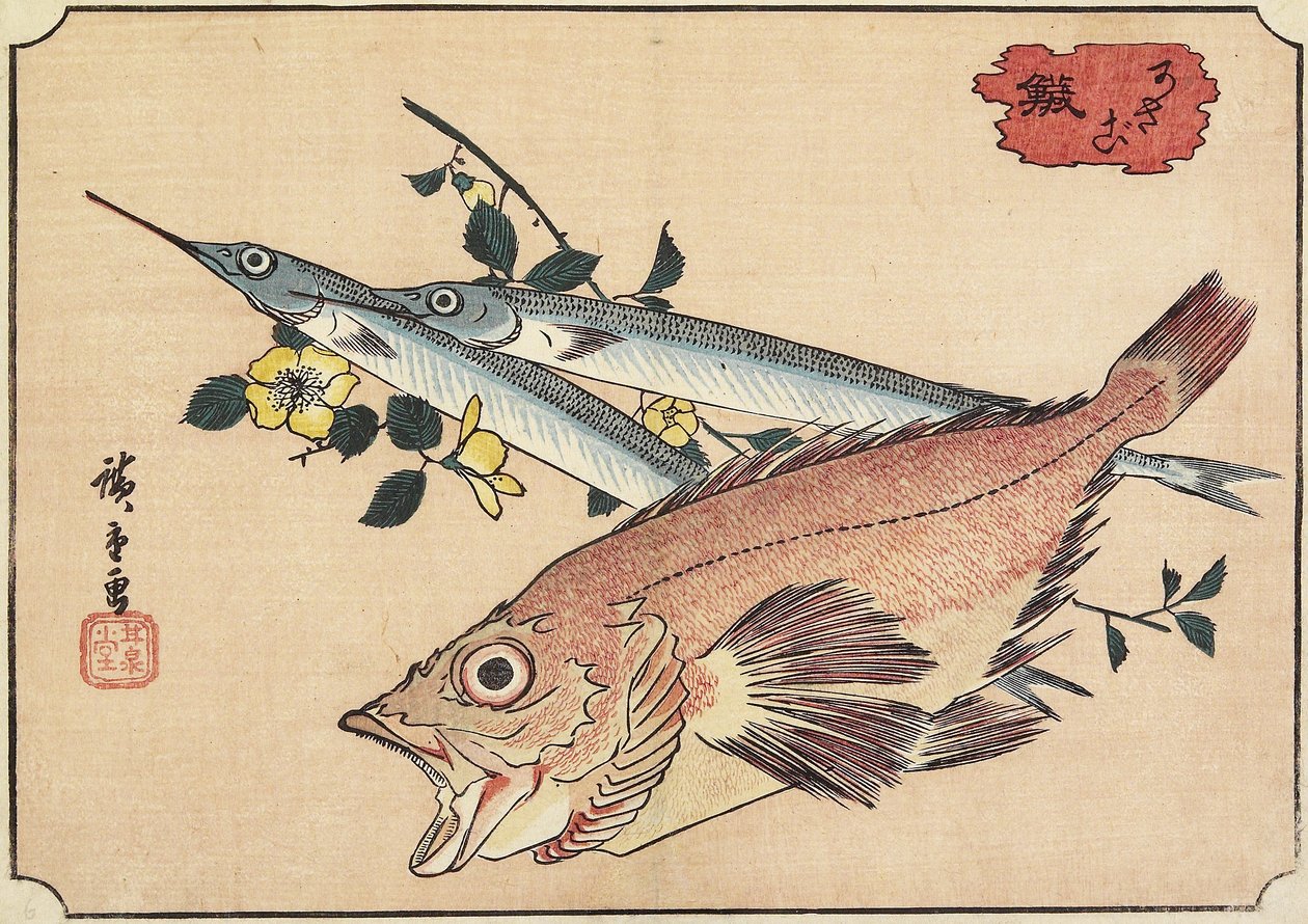 Rockfish i Halfbeak, początek XIX wieku autorstwa Utagawa Hiroshige