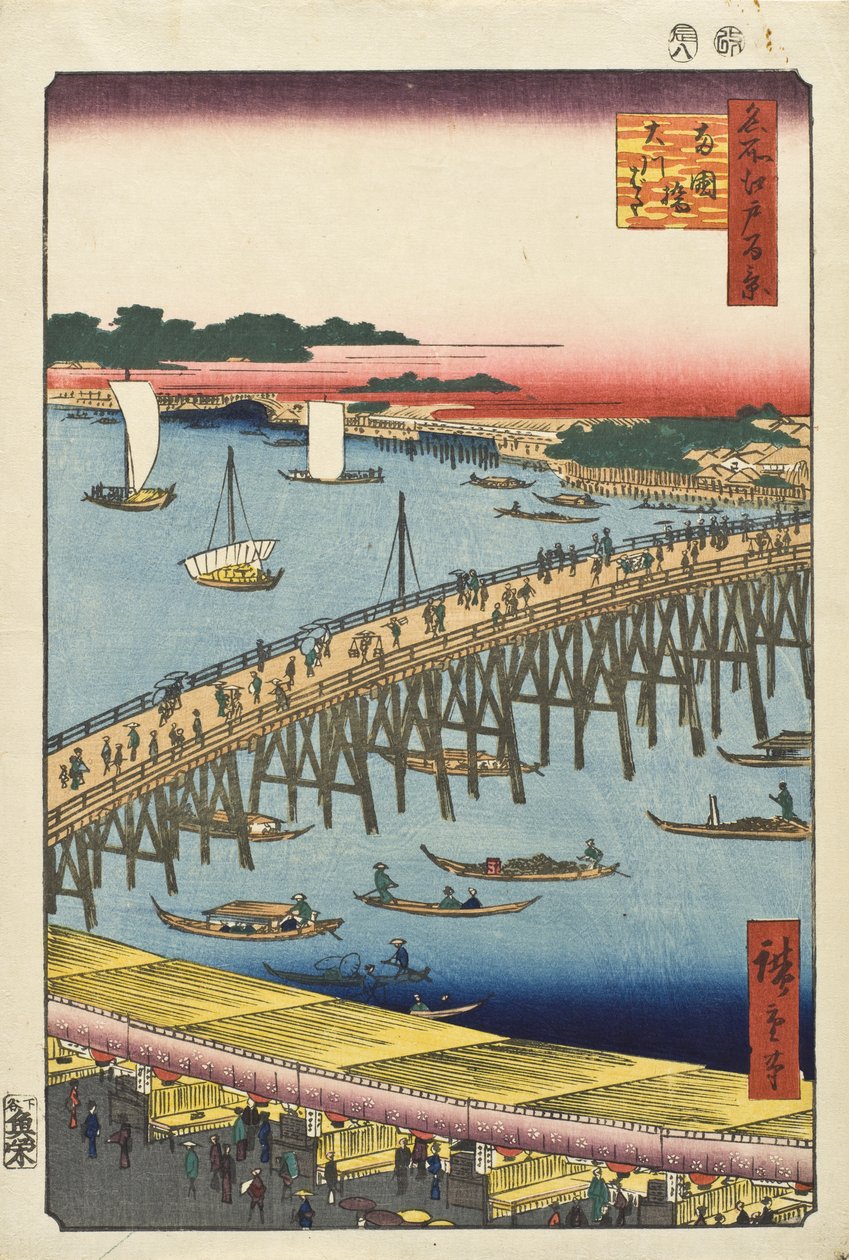 Most Ryōgoku i wielkie nabrzeże autorstwa Utagawa Hiroshige
