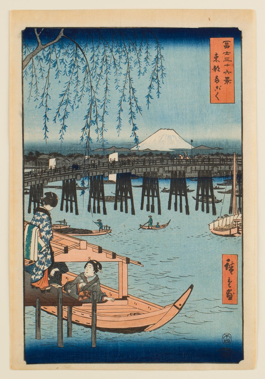 Ryōgoku we Wschodniej Stolica, z cyklu „Trzydzieści sześć widoków góry Fuji” autorstwa Utagawa Hiroshige