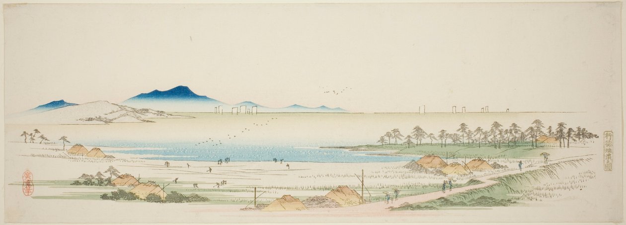 Słona plaża w Gyotoku (Gyotoku shiohama no zu), z serii bez tytułu słynnych widoków na przedmieścia Edo autorstwa Utagawa Hiroshige
