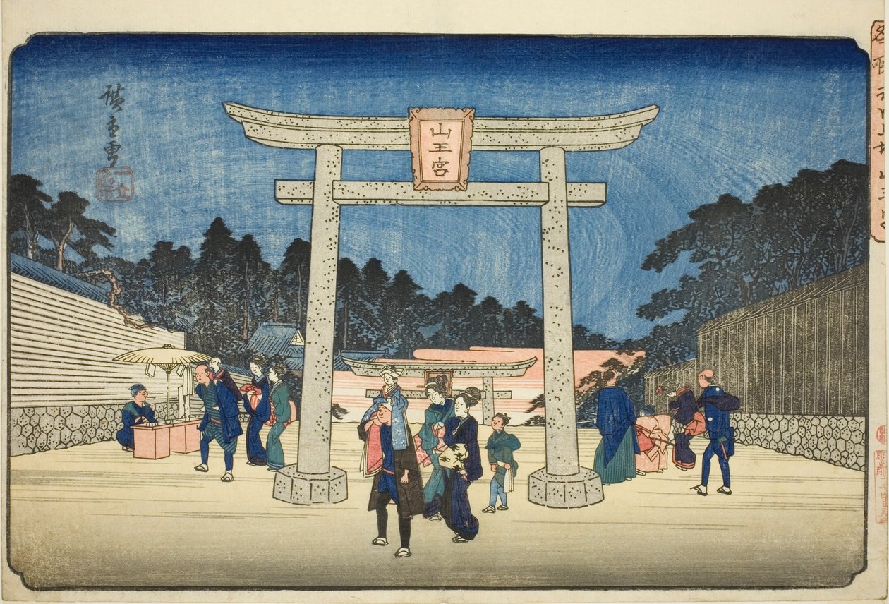 Sanno Sanno w Nagatababa (Nagatababa Sannogu), z serii „Słynne miejsca w stolicy Wschodu” autorstwa Utagawa Hiroshige