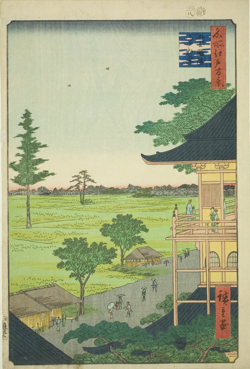 Sazai hala pola rakkan tempe finansowana (gohyaku rakkan sazaid), z serii „Jedno finansowane Ews of Edo farmera autorstwa Utagawa Hiroshige
