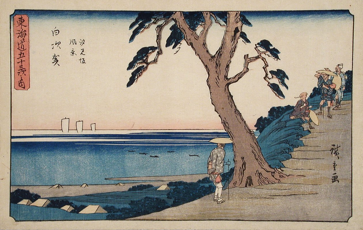 Shirasuka, widok ze zbocza Shiomizaka autorstwa Utagawa Hiroshige
