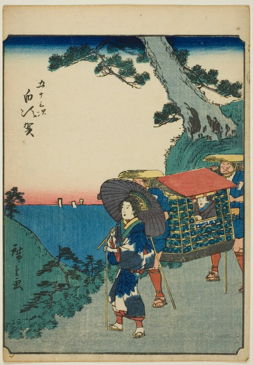 Shirasuka, z serii „pięćdziesiąt trzy dźwięki Stachi” „miejskości” (następna Goshuyama) Za każdym razem) autorstwa Utagawa Hiroshige