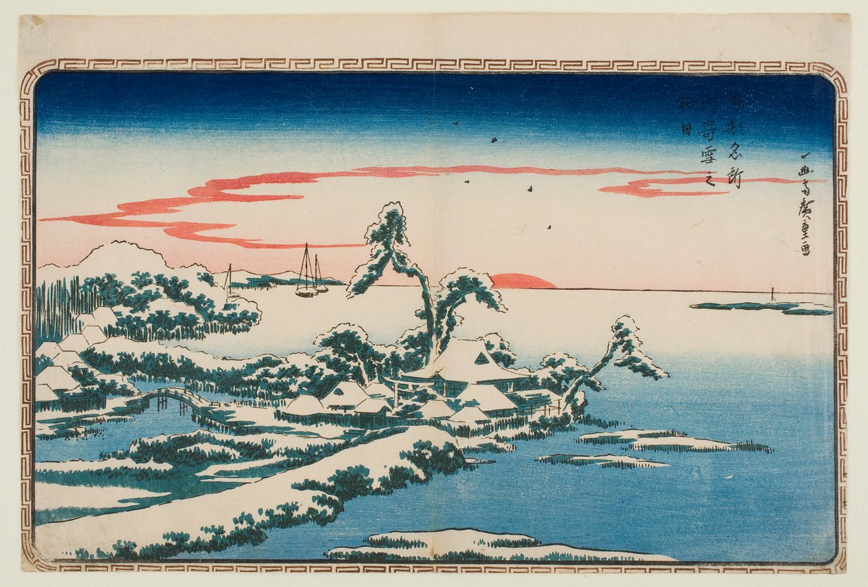 Śnieg w Nowy Rok w Susaki, z serii „Słynne miejsca we wschodniej stolicy” autorstwa Utagawa Hiroshige