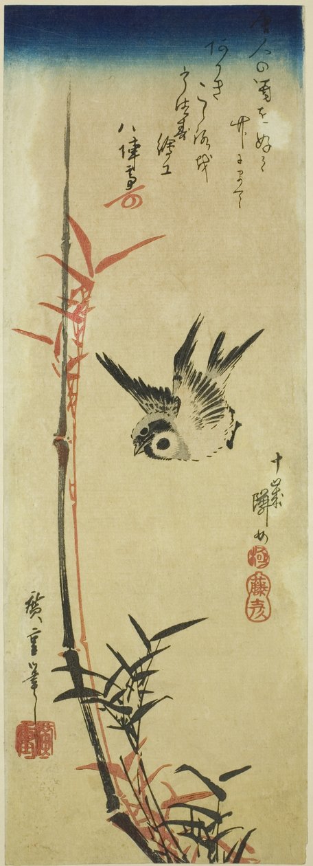 Wróbel i bambus autorstwa Utagawa Hiroshige