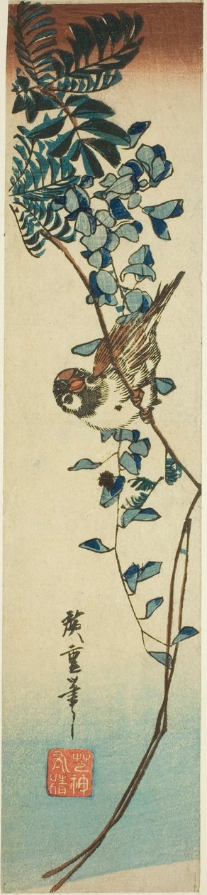 Wróbel i glicynia autorstwa Utagawa Hiroshige