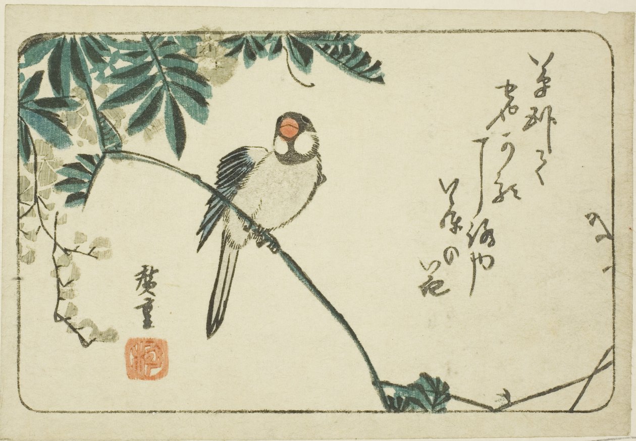 Wróbel i glicynia autorstwa Utagawa Hiroshige