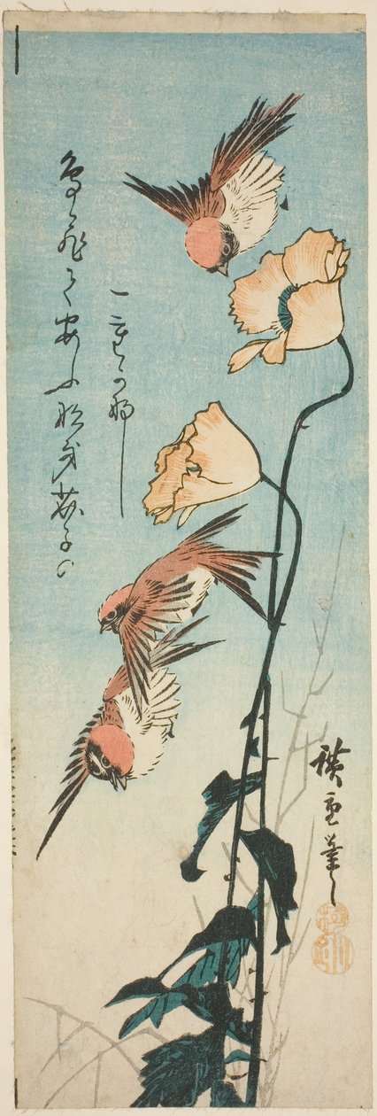 Wróble i maki autorstwa Utagawa Hiroshige