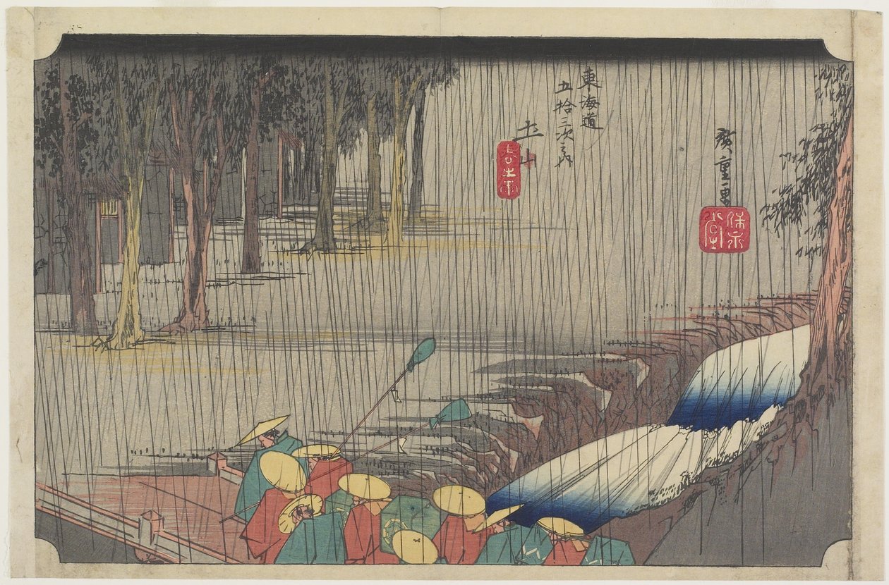 Wiosenny deszcz, Tsuchiyama, ok. 1833 r. autorstwa Utagawa Hiroshige