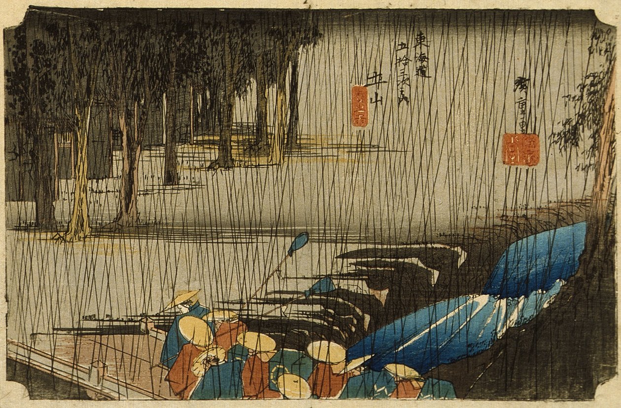 Wiosenny deszcz w Tsuchiyamie autorstwa Utagawa Hiroshige