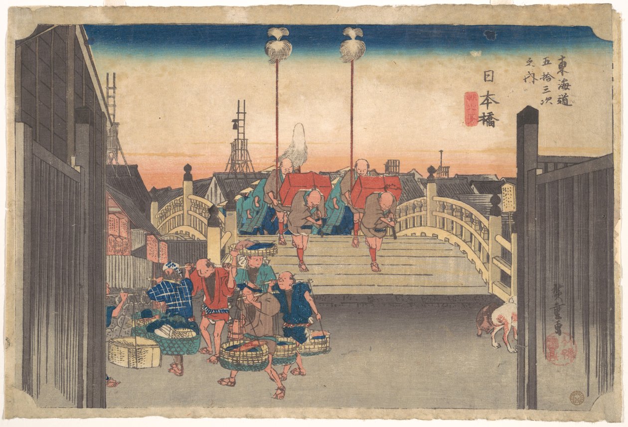Stacja nr 1: Poranny widok na Nihonbashi autorstwa Utagawa Hiroshige
