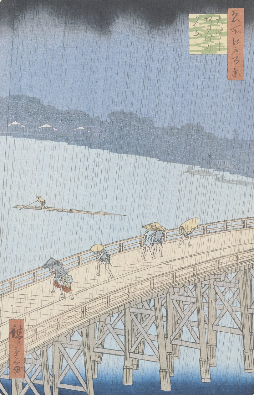 Nagły prysznic na moście Ohashi w Atace, z serii „100 widoków Edo”, 1857 (odbitka drzeworytowa) (zob. także 66101) autorstwa Utagawa Hiroshige