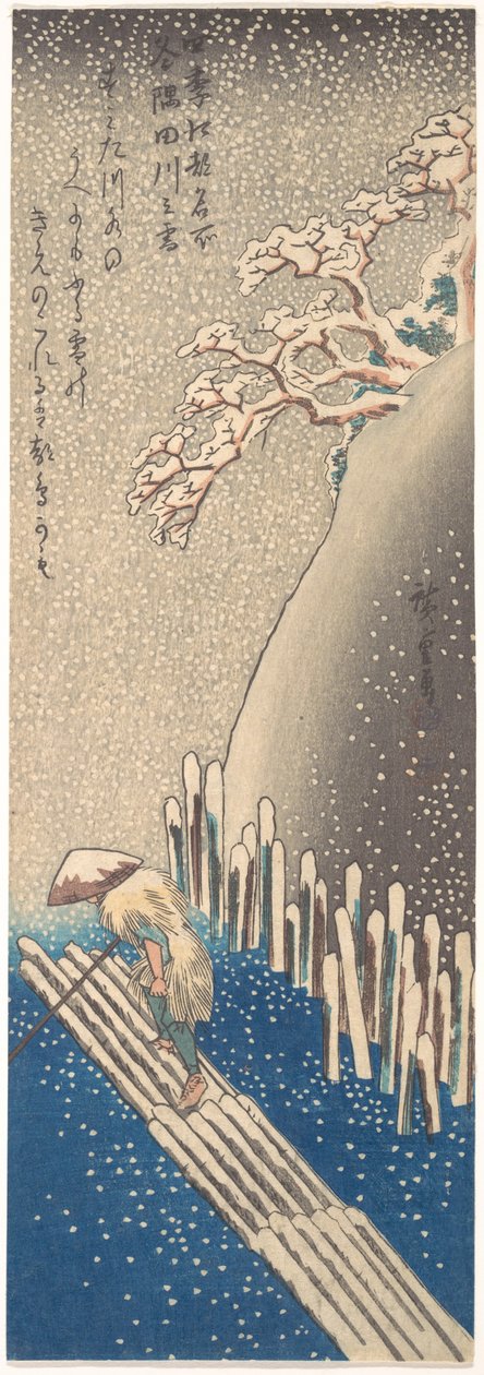 Rzeka Sumida w śniegu, z serii „Słynne miejsca w Edo w czterech porach roku” autorstwa Utagawa Hiroshige