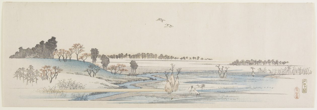 Wzgórze Zachodu Słońca, 1837-1844 autorstwa Utagawa Hiroshige