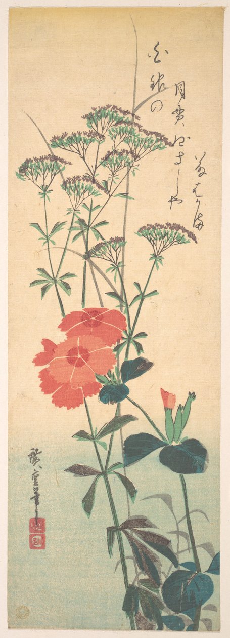 Prächtige Nelken und Chinesische Agrimonie autorstwa Utagawa Hiroshige