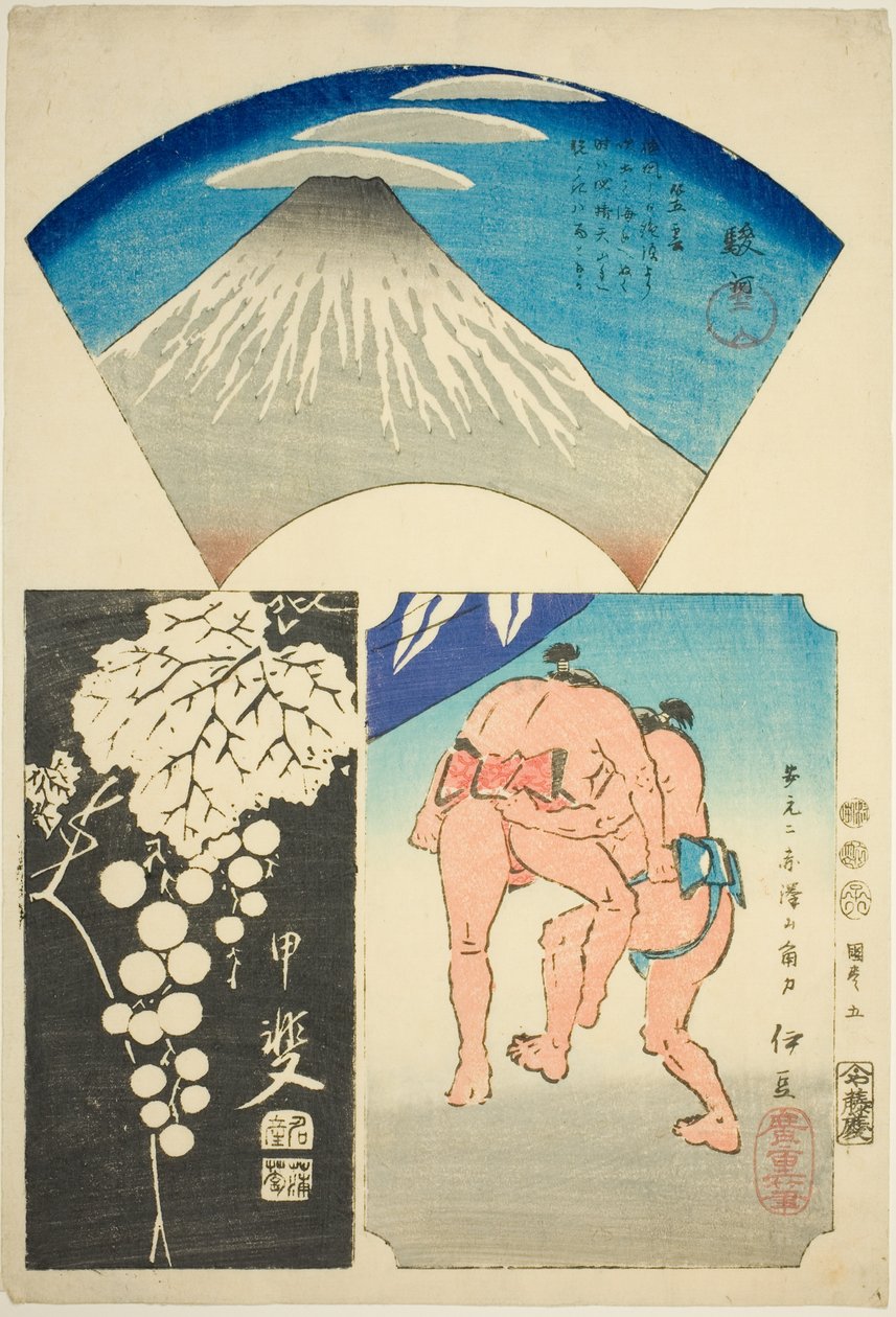Suruga, Kai i Izu, nie. 5 z cyklu "Wycinane obrazy prowincji (Kunizukushi harimaze zue)" autorstwa Utagawa Hiroshige